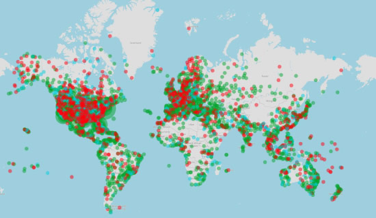 Busiest airports for business jet activity in 2021 (green = growth vs 2019)